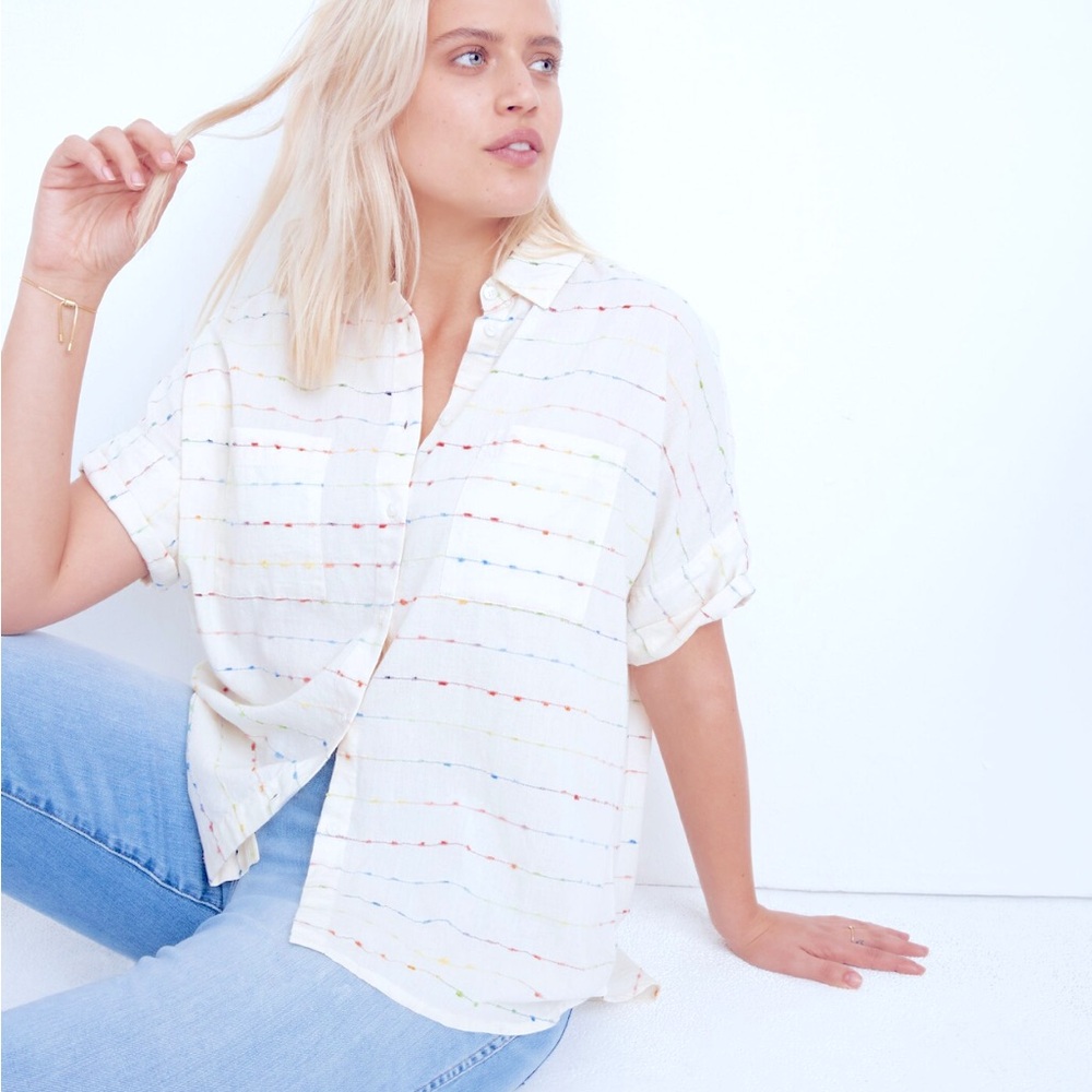 Madewell Courier Shirt In Flecked Rainbow Stripe Size Large